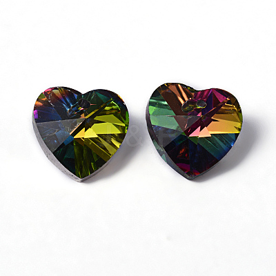 Faceted Heart Electroplated Glass Pendants X-EGLA-R082-04-1