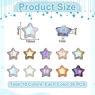 200Pcs 10 Colors Electroplate Transparent Glass Beads GLAA-GA0002-25-1
