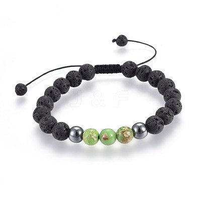 Natural Lava Rock and Non-Magnetic Synthetic Hematite Beads Braided Bead Bracelets BJEW-JB03975-04-1