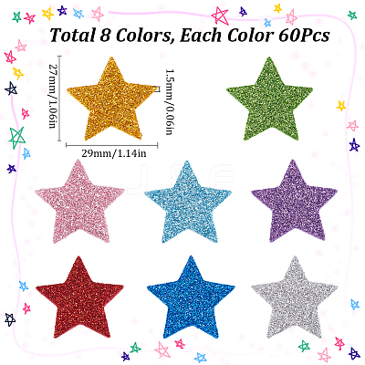 480Pcs 8 Colors EVA Glitter Powder Stickers DIY-SP0001-84-1