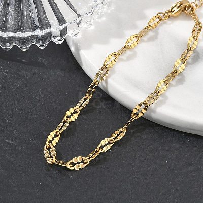 304 Stainless Steel Dapped Chains Bracelets for Women BJEW-D466-08C-G-1