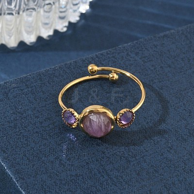 Natural Amethyst Adjustable Finger Rings for Women RJEW-A101-01G-04-1