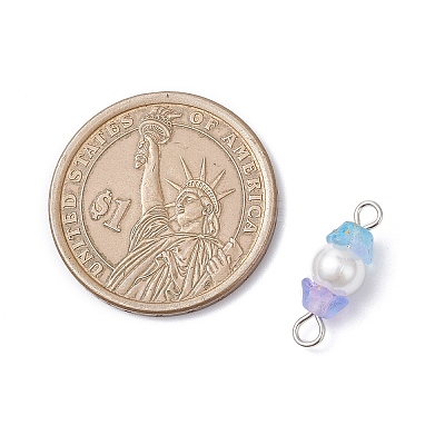 Baking Paint Pearlized Glass Pearl & Acrylic Flower Connector Charms PALLOY-JF04299-01-1