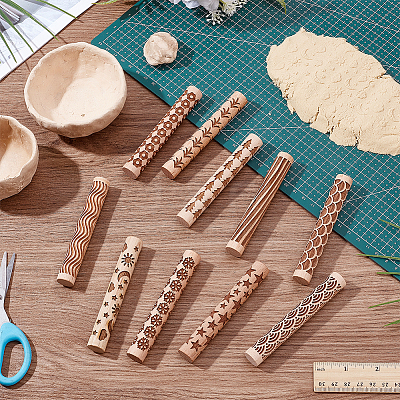 10Pcs 10 Styles Wooden Rolling Pin DIY-UN0007-37-1