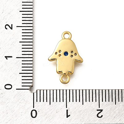 Brass Micro Pave Clear & Blue Cubic Zirconia Religion Hamsa Hand with Eye Connector Charms KK-Q043-10G-1