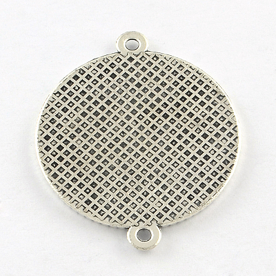 Tibetan Style Alloy Flat Round Cabochon Connector Settings TIBE-Q038-001D-AS-RS-1