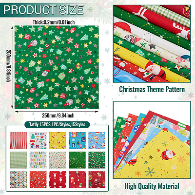15Pcs 2 Bags 2 Styles Christmas Cotton Fabric DIY-TA0014-62-1