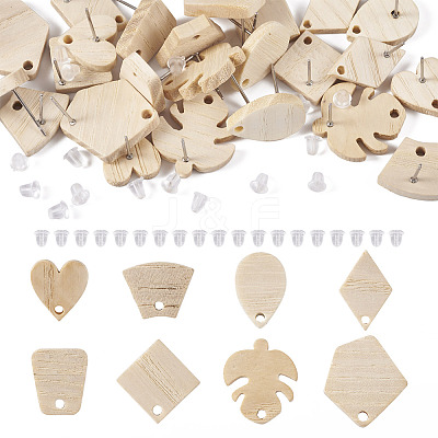 32Pcs 8 Style Ash Wood Stud Earring Findings EJEW-TA0001-16V-1