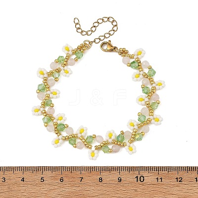 3Pcs 3 Colors Flower Seed Bead Beaded Bracelet Sets with Cherry Quartz Glass & Natural Rose Quartz & Carnelian for Women BJEW-MZ00350-1
