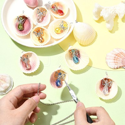 10Pcs 10 Colors Shell & Alloy Glass Angel Big Pendants PALLOY-CJ00051-1