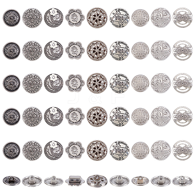 54Pcs 9 Styles Zinc Alloy Shank Buttons BUTT-PH0001-61-1