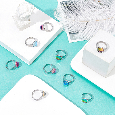 16Pcs 8 Colors Half Round K9 Glass Adjustable Ring RJEW-DC0001-13-1