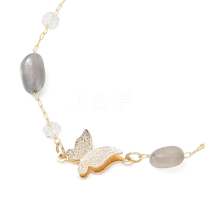 Handmade Glass & Natural Labradorite Nuggets Beads Necklaces BJEW-JB12461-02-1