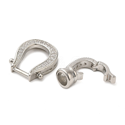 Rack Plating Brass Micro Pave Clear Cubic Zirconia U-Shaped Fold Over Clasps KK-K349-13P-1