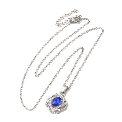 Rhinestone Flower Pandant Necklace with Cable Chains NJEW-K247-01P-1