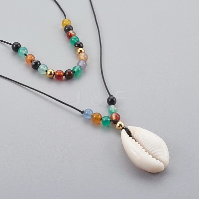 Cowrie Shell Beads Pendants Necklaces Sets NJEW-JN02299-02-1