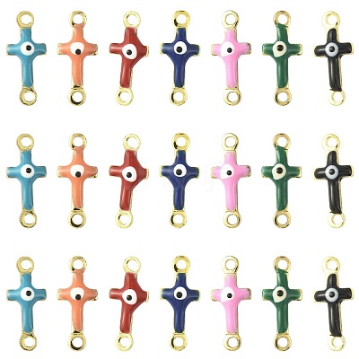 28Pcs 7 Colors Brass Enamel Connector Charms KK-FS0002-04-1