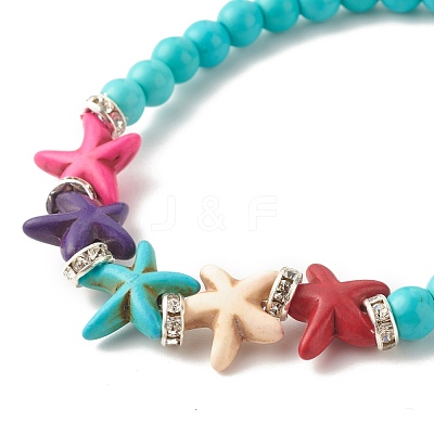 Synthetic Turquoise(Dyed) Starfish Stretch Bracelet BJEW-JB07702-03-1
