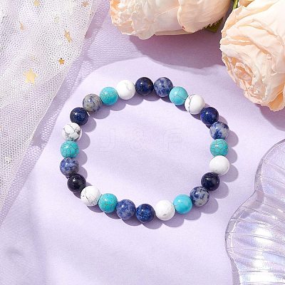 8.5mm Round Natural Lapis Lazuli & Howlite & Synthetic Turquoise & Blue Spot Jasper Bead Stretch Bracelets for Women BJEW-JB10944-05-1