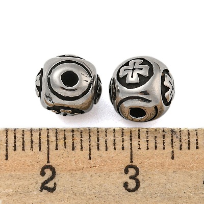 Round with Cross 304 Stainless Steel Beads STAS-E214-01AS-01-1