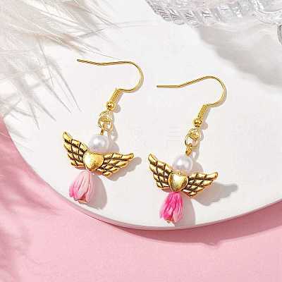 Angel Antique Golden Alloy & Resin Dangle Earrings EJEW-JE05686-11-1