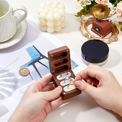 1Pc 3-Slot Walnut Wood Jewelry Gift Box with Magnetic Cover CON-DC0001-15A-1