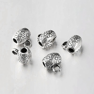 Tibetan Style Alloy Barrel Carved Flower Bail Beads Tube Bails TIBEB-O004-48-1