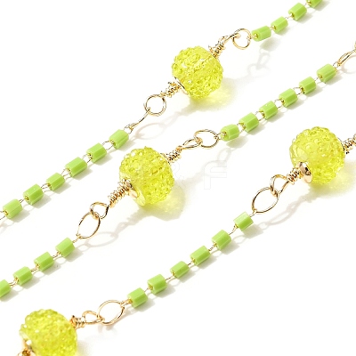 Brass Hexagonal Column Glass Seaded Beaded & Resin Round Beaded Link Chains CHC-G026-01G-1