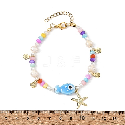 Ocean 304 Stainless Steel Starfish Shell Shape Charm Bracelets BJEW-JB14275-1