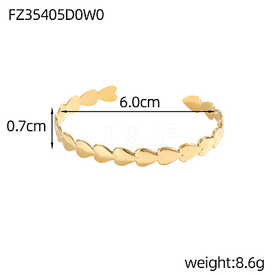 Heart 304 Stainless Steel Cuff Bangles STAS-OY007-70G-1