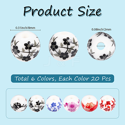 Handmade Flower Printed Porcelain Ceramic Beads PORC-LT0001-12C-1