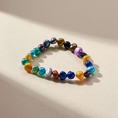 Dyed Natural Pearl Beaded Stretch Bracelet for Kids BJEW-JB09189-01-1
