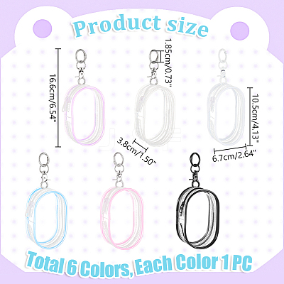 6Pcs 6 Colors Portable Travel Transparent Plastic Zipper Bags with Alloy Clasps ABAG-GA0001-29B-1