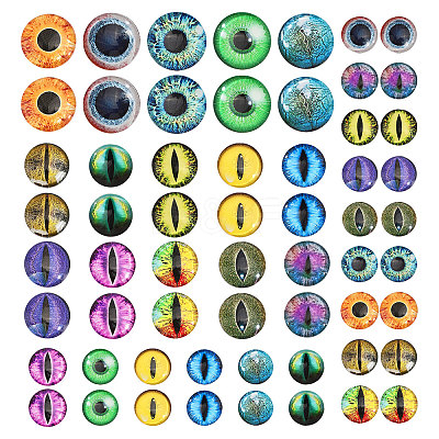 60Pcs 30 Style Luminous Glass Eyes Cabochons GLAA-CA0001-56-1