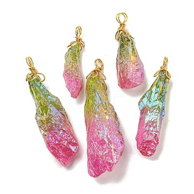 Electroplated Raw Rough Natural Quartz Crystal Big Pendants G-A229-02G-02-1