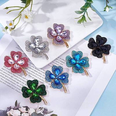 Cubic Zirconia Clover Brooch Pin JBR105B-1