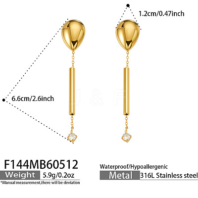 316L Surgical Stainless Steel & Clear Cubic Zirconia Stud Dangle Earrings WG6479C-01-1