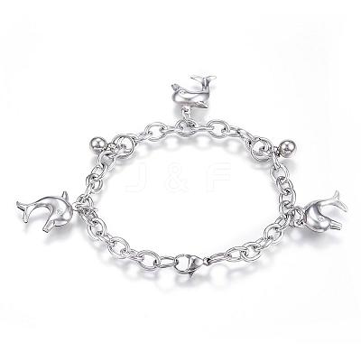 Tarnish Resistant 304 Stainless Steel Charm Bracelets BJEW-G544-04P-1