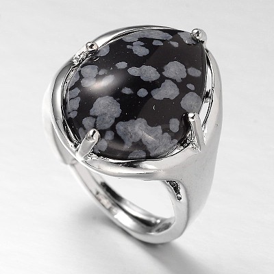 Teardrop Platinum Tone Brass Gemstone Adjustable Wide Band Rings RJEW-L062-02M-1