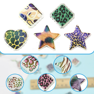 30Pcs Rainbow Iridescent Printed Opaque Acrylic Beads OACR-FS0002-58C-01-1