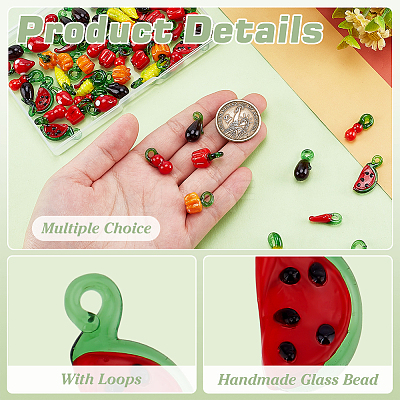 70Pcs 10 Styles Fruit & Vegetable Theme Glass Pendants GGLA-PH0001-69-1