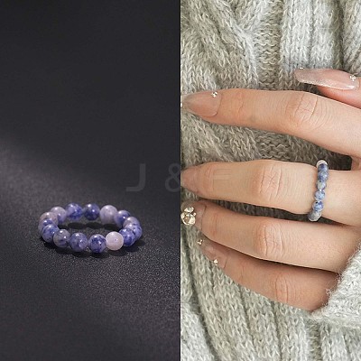Natural Blue Spot Jasper Stretchy Finger Rings FS-WG01730-14-1