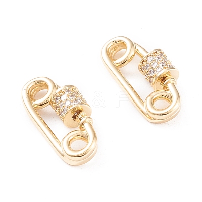 Brass Micro Pave Clear Cubic Zirconia Screw Carabiner Lock Charms KK-F814-38G-1