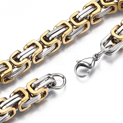 Ion Plating(IP) Two Tone 201 Stainless Steel Byzantine Chain Bracelets BJEW-S057-86A-03-1