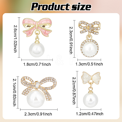 4 Pairs 4 Styles Alloy Enamel Bowknot & Plastic Pearl Dangle Stud Earrings with Sterling Silver Pins EJEW-AN0004-93-1