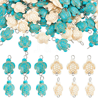 100Pcs 2 Colors Dyed Synthetic Turquoise Connector Charms PALLOY-AB00150-1