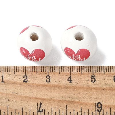 Mother's Day Theme Printed Wood European Beads WOOD-F016-12-1