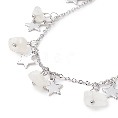 Natural White Moonstone Chips & Star Charms Anklet AJEW-AN00512-02-1