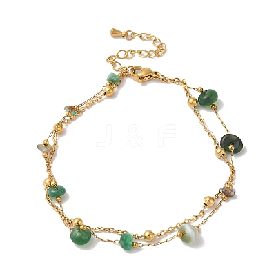 Summer Beach Nuggets Natural Agate(Dyed & Heated) Multi-Strand Anklets BJEW-P326-07D-G-1
