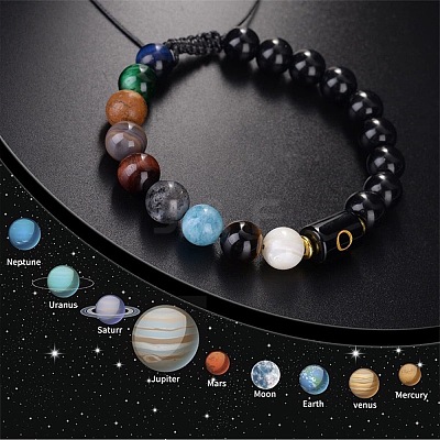 10MM Natural Black Obsidian Alphabet Beaded Braided Bracelets TO2319-15-1